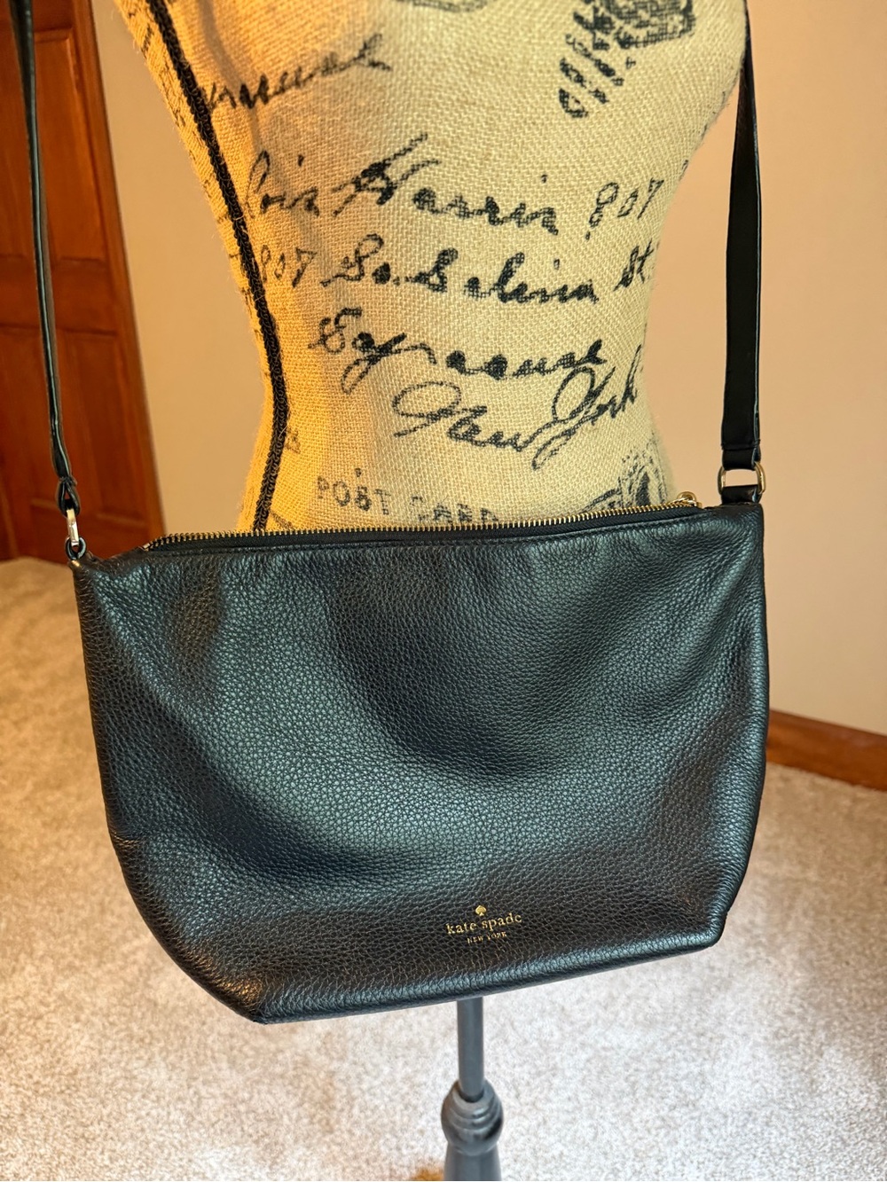 kate spade Black Pebbled Leather Crossbody with Gold Logo